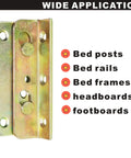 Rock Solid No Mortise Bed Rail Brackets 4 Pack Hella Sturdy Rust Proof Iron Clips For Wood Beds No Sweat Assembly Tight Grip for bed frame use.