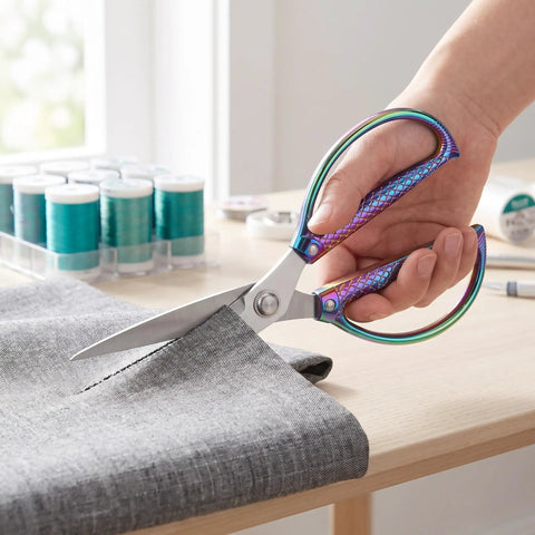Cutting fabric with Heavy Duty Rose Gold Kitchen Shears Industrial Grade Stainless Steel Scissors For Home Office And DIY Projects Built Tough