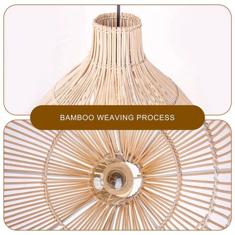 Bamboo weaving process on the Black Rattan Pendant Light for Kitchen Island and Living Room, Handmade Woven Lampshade.