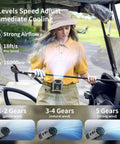 Person using 10000mAh Portable Waist Clip On Fan With 5 Speeds And Built In Flashlight for cooling while golfing.