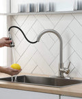 Brushed Nickel Kitchen Faucet With Pull Down Sprayer High Arc Single Handle Stainless Steel Sink Faucet in modern kitchen