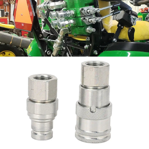 2 Pcs Heavy Duty Hydraulic Quick Coupler Set 3 8 In Npt Flat Face Fittings With Zip Caps For High Pressure Excavator Construction Keeping Tight Seals Made From Carbon Steel Zinc Coat Allowing For Easy Hook Up No Leak Guarantee On Heavy Jobs. on tractor hydraulic line