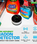 Heavy Hitter Radon Detector For Homeowners Featuring Upgraded Version 2.0 in a kitchen setting, showcasing color LCD display.