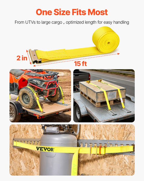 Heavy Duty 2 Inch By 15 Foot E Track Ratchet Straps Kit With 4400 Lbs Break Strength Polyester Webbing in use on vehicles