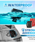 Adhesive Mount Kit For GoPro And Action Cameras 10 Pack Flat And Curved Mount Pads demonstrating waterproof use and strong adhesive
