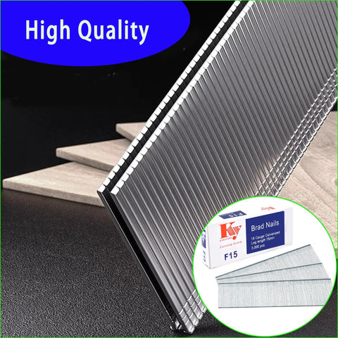 Pro Grade Galvanized Brad Nails Five Thousand Pack For 18 Gauge Pneumatic And Electric Nailer Guns displayed on a dark background.