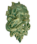 Heavy Duty Cast Iron Celtic Green Man Wall Plaque Sporting A Dead Cool Antiqued Verdigris Finish Standing Ten Inches Tall, detailed view.