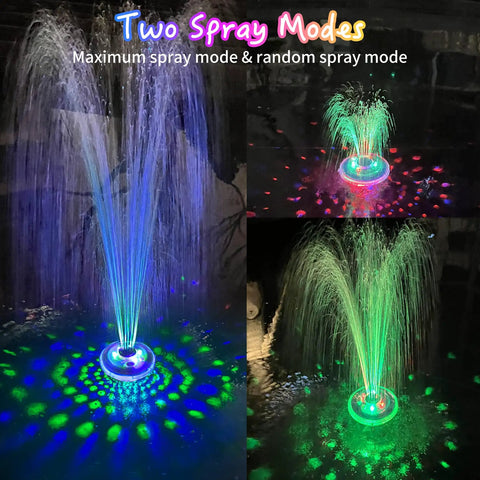 Floating Pool Fountain With LED Underwater Lights And Outdoor Powered Pump 2 Mode Sprinkler Waterfall Blue Light Show