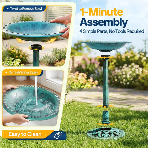 Outdoor Solar Fountain Bird Bath With 20 Inch Bowl In Green Polyresin Pedestal Weatherproof Garden Bird Bath Set Solar Powered