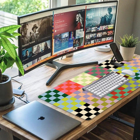 Retro Checkered Desk Mat Large Mouse Pad For Gaming And Work Ultra Smooth Surface Anti Slip With Stitched Edges on desk