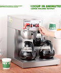 High Volume 12 Cup Auto Filling Drip Coffee Maker With Three Glass Carafes And Three Warmers Heavy Duty Stainless Steel Pour Over Brewer