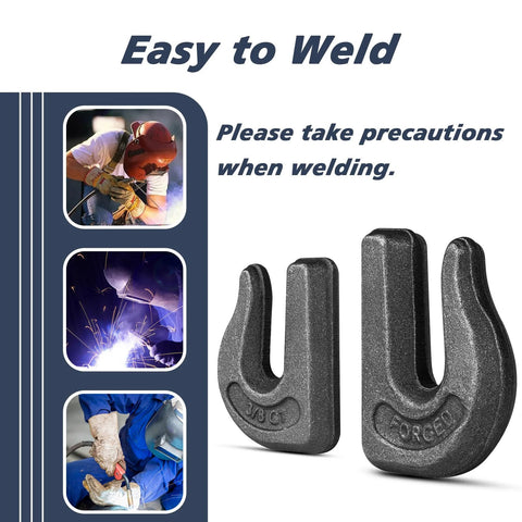 Front view: pair of 3/8 in forged steel weld-on chain grab hooks