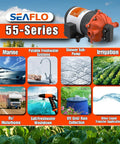 53 Series 12V DC Diaphragm Water Pump With 7.0 GPM At 60 PSI featured with marine and irrigation uses