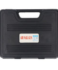 Black plastic case for No Fuss 22 Gauge Pneumatic Brad Nailer For Smooth Furniture Refurbishing And Cabinet Setup.