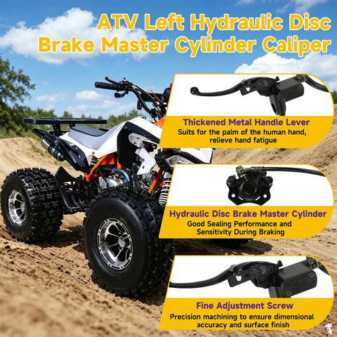 ATV with Left Hydraulic Disc Brake Master Cylinder Caliper Assembly in scenic field