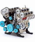 Hands On V8 Engine Model Kit That Actually Runs with visible aluminum parts and pulleys, educational STEM project