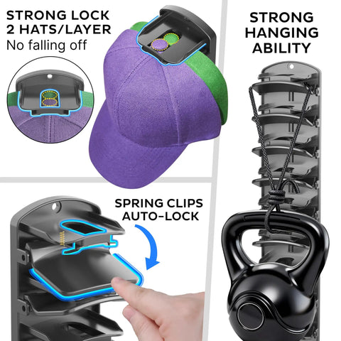Flex Your Stash With This Double Layer Hat Rack That Stores Forty Baseball Caps No Sweat Includes Smooth Spring Clips And Rock Solid Adhesive Or Screws For Wall Closet Or Door Setup Matte Black