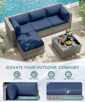 Outdoor Cushions Set for Patio Furniture With Five Pillows Weatherproof Navy Replacement Cushions 4 Inch Deep Seats for 4 Seat Sectional Sofa Couch All Weather Comfort