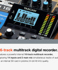 Close-up of All In One 16 Track Studio Recorder And Mixer With USB Audio Interface And SD Card Recording Capabilities display
