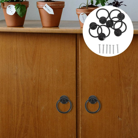 Six Vintage Black Metal Drawer Pull Handles Set For Dressers And Cabinets Retro Ring Cabinet Knobs Classic Furniture Hardware