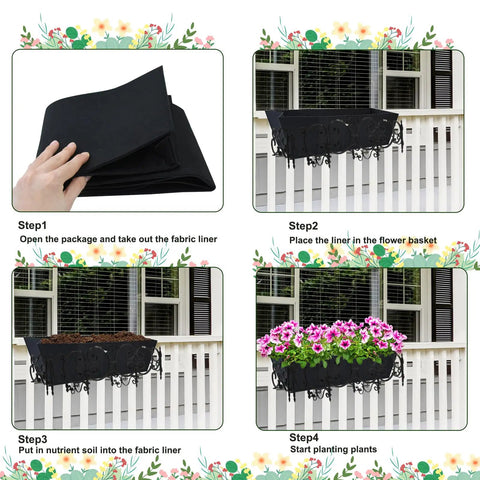 Two Pack 24 Inch Rectangle Window Box Liner Made From Felt Non Woven Planter Basket Insert Black Plant Container Liners