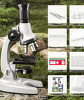 Awesome Kids Microscope Kit With 67 Pieces For Real Science Fun From 100X To 1200X, Includes 12 Prepared Slides, 45 Blank Slides, 5 Cover Slides, Plastic Tweezers, Dropper, 4 Collection Bottles, Culture Dish, Storage Box And More STEM Gear, black microscope