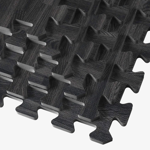 Wood Grain Interlocking Foam Floor Tiles Three Eighths Inch Thick Anti Fatigue Mats EVA Flooring Carbon Color 100 Sq Ft Coverage