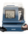 Amano Pix-200 Electronic Time Stamp And Clock Combo Machine For Office showing digital clock display and ink compartment.