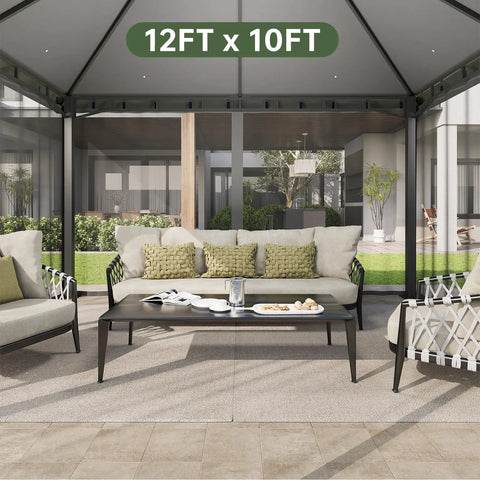 Front view of 12 By 10 Foot Gazebo With Double Roof And Mosquito Netting For Outdoor Parties Heavy Duty Backyard Patio Tent