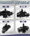 Complete Power Steering Gear Box Assembly Fits Chevy C10 C20 C30 And Gmc R2500 Jimmy R3500 1980 1991 OE 7846958 top, bottom, front, back views.