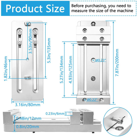 Compact Low Profile Bench Vise Work Table Clamp for Desktop CNC Routers, 7.87x3.16in base size, aluminum, with edge-clamping design