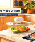 Ziruma Non Toxic Electric Vacuum Pump Auto Seal Rechargeable Sealer Only For Food Storage Keep Cheese Meat Veggies Fresh 5x Longer Waste Less Oxygen Removal System Compact Kitchen Aid in use with food storage container.