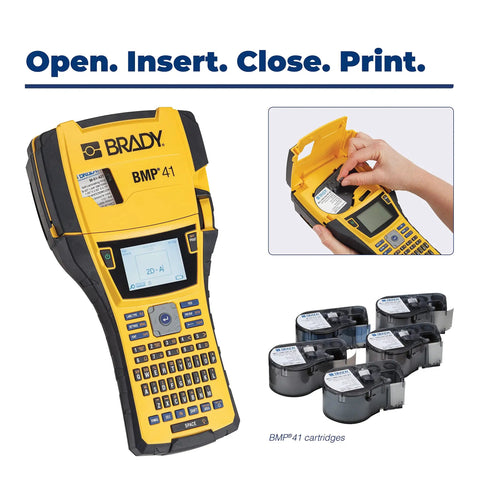 Portable Label Printer DataComm Starter Kit With Handheld Label Maker showing user changing tape cartridges.