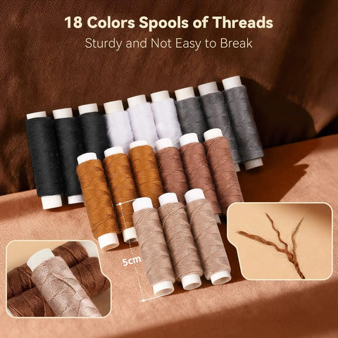 18 colors of thread spools for Leather Sewing Kit 43 Piece All In One Set With Needle And Thread Sewing Awl Upholstery Repair Tools