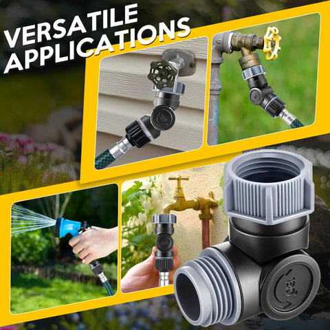 Swivel Garden Hose Connector With 180 And 360 Degree Rotations, Three Quarter Inch Fit, No Fuss Easy Flex Outdoor Faucet Extender For Tight Spaces Around Walls And Corners, Beds And RV Hookups, Stops Kinks And Tangling, black plastic with gray fittings
