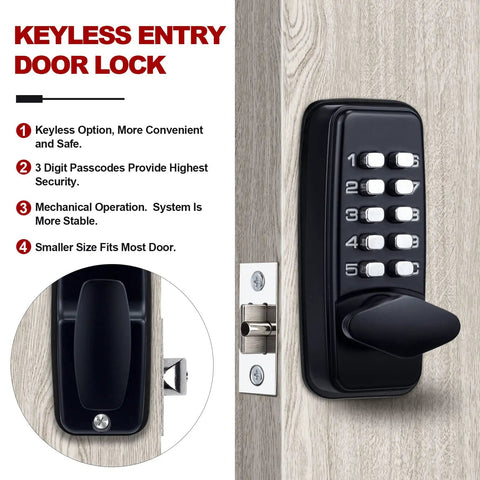 Mechanical Keyless Entry Door Lock With Keypad Password Access No Batteries Or Wiring 100 Percent Mechanical Security.