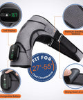 Cordless Shoulder Heating Pad With Vibration Massage showing LED display, breathable material, fits 27"-55" chest circumference.