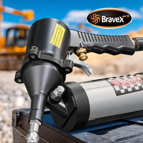 Heavy Duty 6000 PSI Pneumatic Grease Gun With Automatic Operation Quick Release Coupler Continuous Cycle 18 Inch Flex Hose Air Powered Tool
