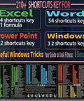 Excel Shortcut Desk Pad For Windows PC, showing 210+ shortcuts for Excel, Word, PowerPoint, and Windows with tricks and exercises.