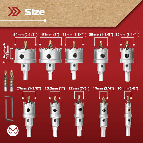 Carbide Hole Saw Kit 12 Pieces From Five Eighth Inch To Two And One Eighth Inch Tough As Nails Set, size range display