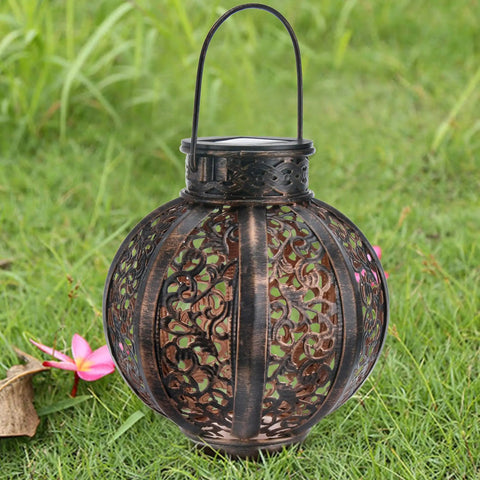 Two Pack Hanging Solar Lanterns Outdoor Copper Finish Vintage Style Solar Powered Lights For Yard Decor Waterproof LED 6 Lumens