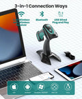 Rugged Wireless Barcode Scanner With Stand For Android iOS Windows Mac 1D 2D QR Bluetooth USB Barcode Reader on desk setup