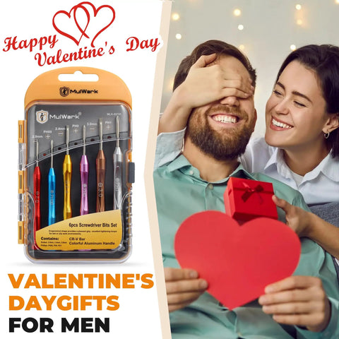 Gift set featuring the Tiny But Mighty Six Piece Magnetic Micro Precision Screwdriver Kit in clear case for Valentine's Day.