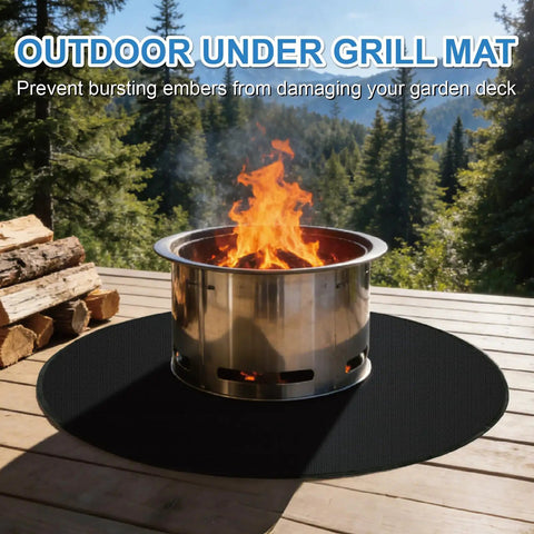 36 Inch Double Sided Fireproof Fire Pit Mat for Bonfire - Heavy Duty Heat Resistant Deck Protector on wood deck with fire pit