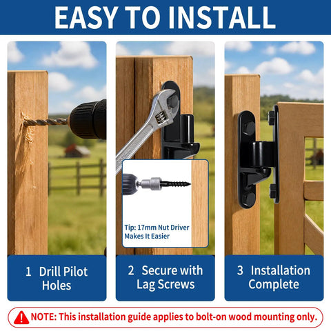 Installation steps for Beefy Heavy Duty Gate Hinges For Metal And Wood Fences, 304 Stainless Steel Construction, 600 LB Capacity