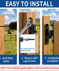 Easy installation guide for Heavy Duty Gate Hinges 2 Pack 304 Stainless Steel with painted coating, showcasing drilling and securing steps.