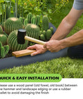 Easy Install No Dig Landscape Edging Kit With Galvanized Steel being installed with mallet and board around cactus garden
