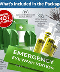 BPA Free Portable Eye Wash Station With Mirror, Grab And Go Ready, OSHA Approved, Wall Mounted First Aid Eye Wash Kit, Set Of 2, Includes 2 16 Oz Empty Bottles, No Eye Wash Solution Included, shown with mirror and installation screws