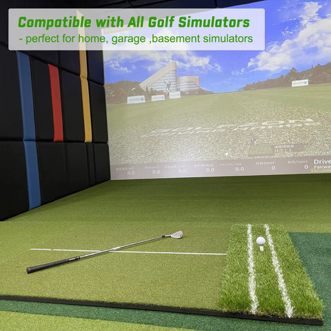 Oversized 6 By 4 Ft Golf Hitting Mat For Driver And Iron Practice Indoor Outdoor Pro Grade Turf With Alignment Lines in simulator