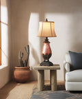 Set Of 2 Tall Farmhouse Rustic Table Lamps With Dimmable 3 Color Temperature Lighting From Warm 2700K Amber To Bright 5000K Daylight Cozy Vibe Perfect For Living Rooms Or Bedroom Nightstands Traditional Antique Coastal Decor In Amber Finish displayed on a wooden table in a cozy living room setting.